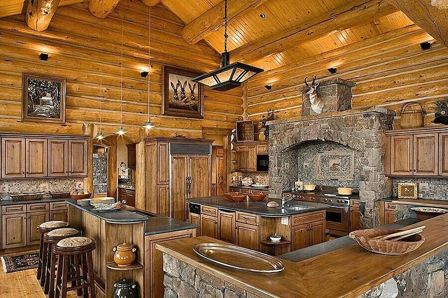 log home kitchen island design