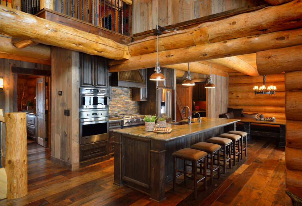 log cabin kitchen lighting